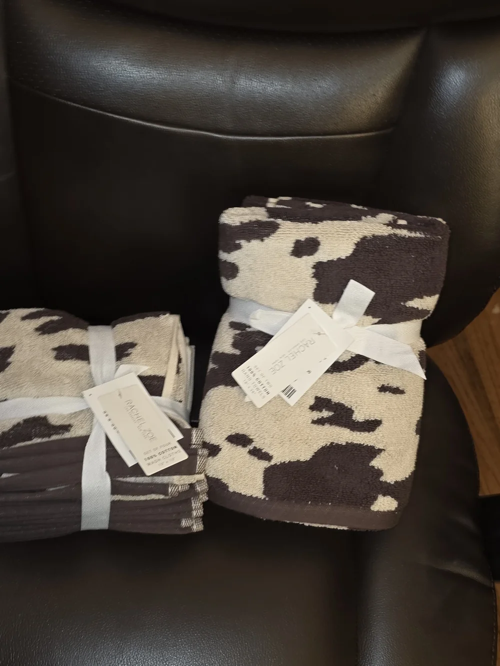 Rachel Zoe Set of 2 Brown & Cream Cow Print Towels